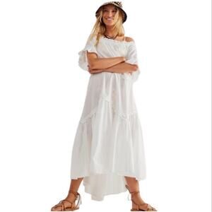 Free People Womens Small Harriet Midi Dress Boho Prairie Artisanal Ruffle Rustic